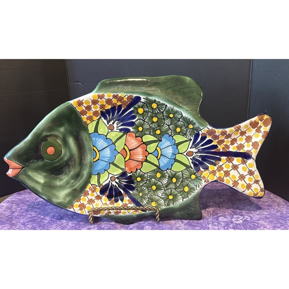 Talavera Mexico Colorful Hand‎ Painted Hanging Fish Wall Plate Decor Folk Art